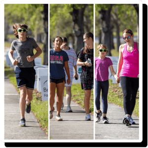 Multiple 5K participants walking and running in the Heritage All Day 5K's Miles for Ministries race
